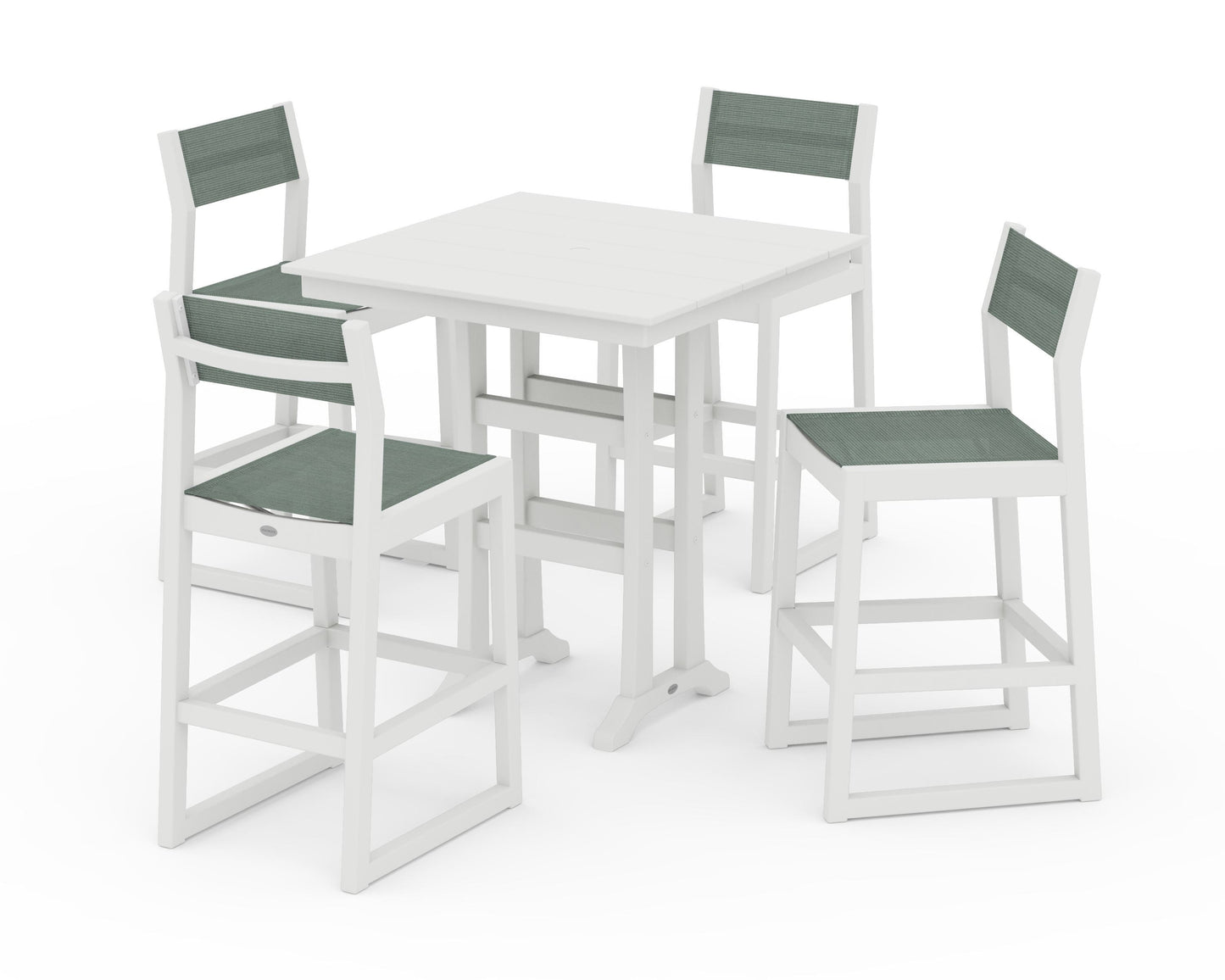 EDGE Sling Arm Chair 5-Piece Farmhouse Bar Set with Trestle Legs