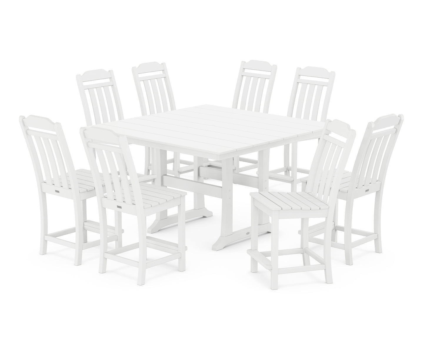 Cottage 9-Piece Square Farmhouse Side Chair Counter Set with Trestle Legs