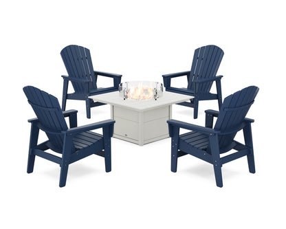 5-Piece Nautical Grand Upright Adirondack Conversation Set with Fire Pit Table