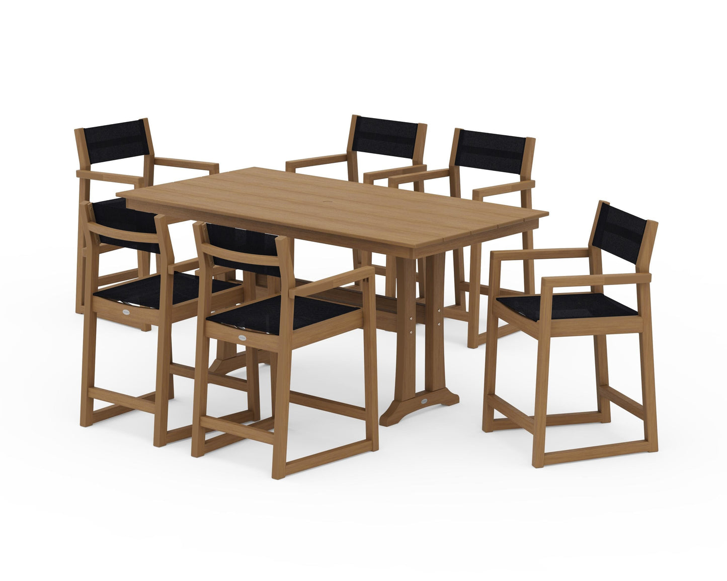 EDGE Sling Arm Chair 7-Piece Farmhouse Counter Set with Trestle Legs