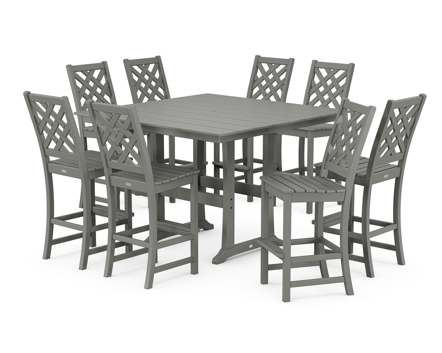 Wovendale Side Chair 9-Piece Square Farmhouse Bar Set with Trestle Legs