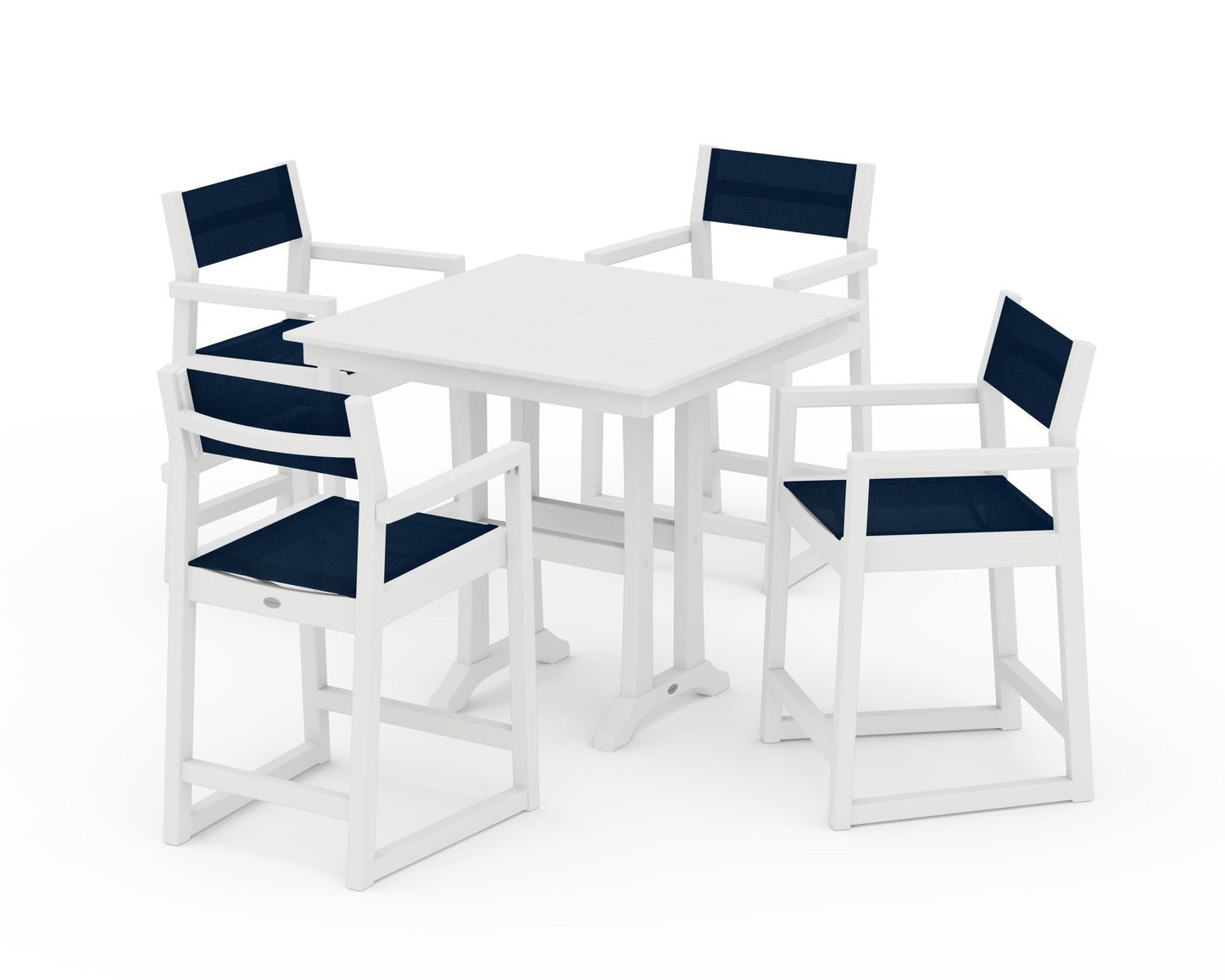 EDGE Sling Arm Chair 5-Piece Farmhouse Counter Set with Trestle Legs