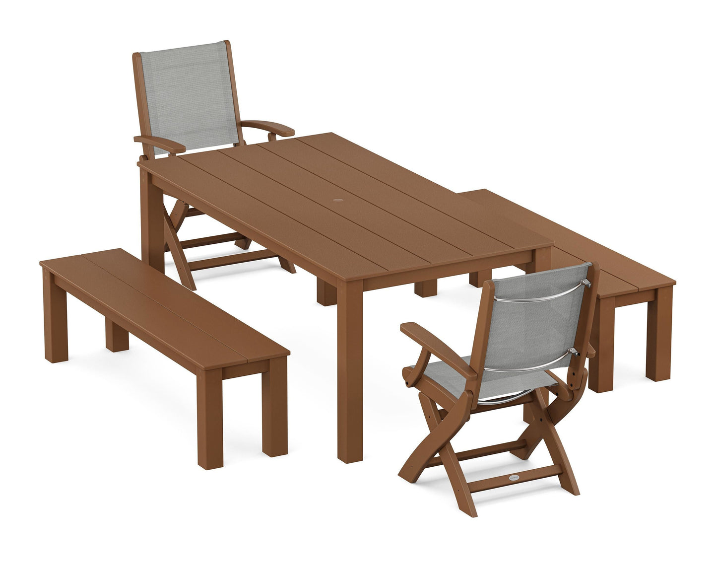 Coastal Folding Chair 5-Piece Parsons Dining Set with Benches