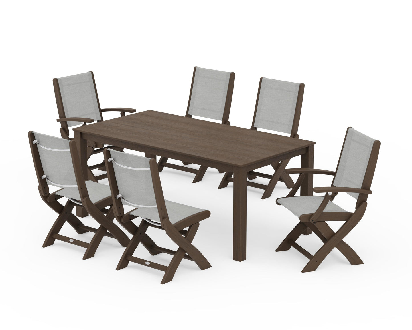 Coastal Folding Chair 7-Piece Parsons Dining Set