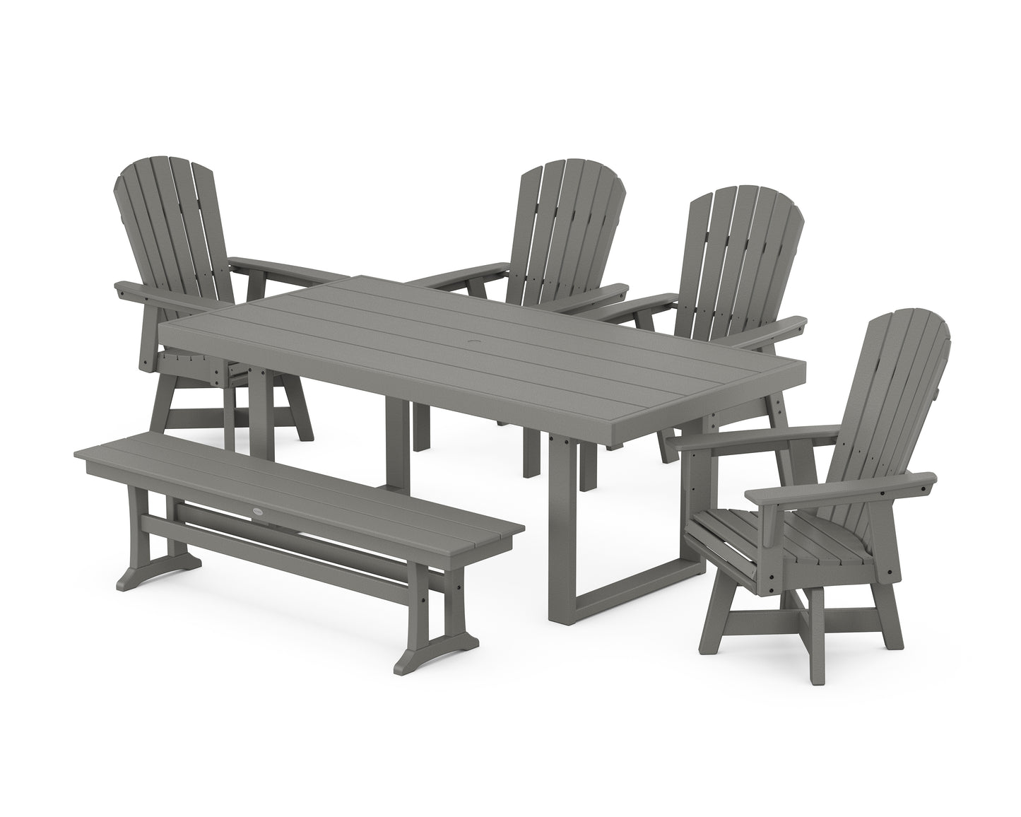 Nautical Curveback Adirondack Swivel Chair 6-Piece Dining Set with Bench