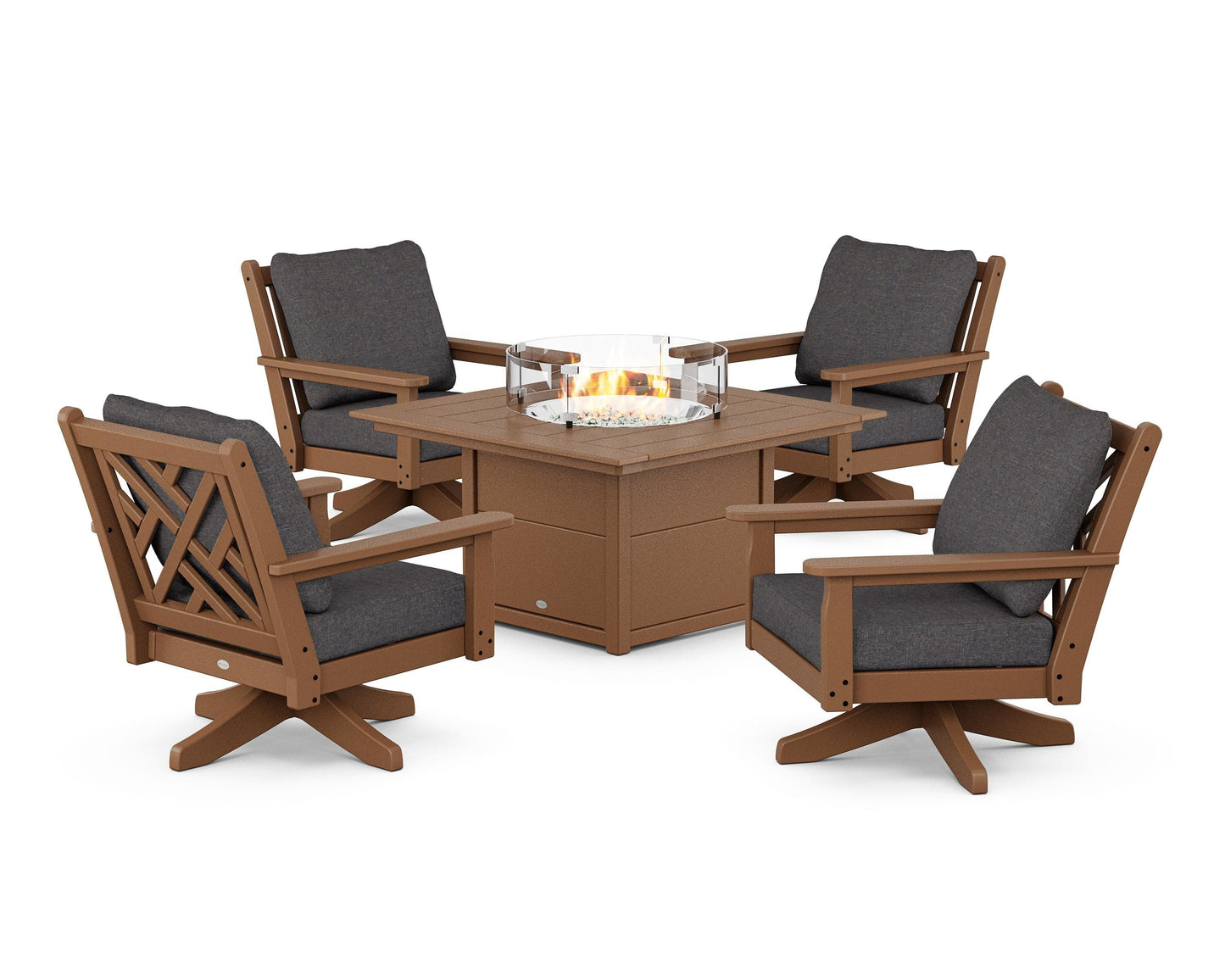Chippendale 5-Piece Deep Seating Swivel Conversation Set with Fire Pit Table