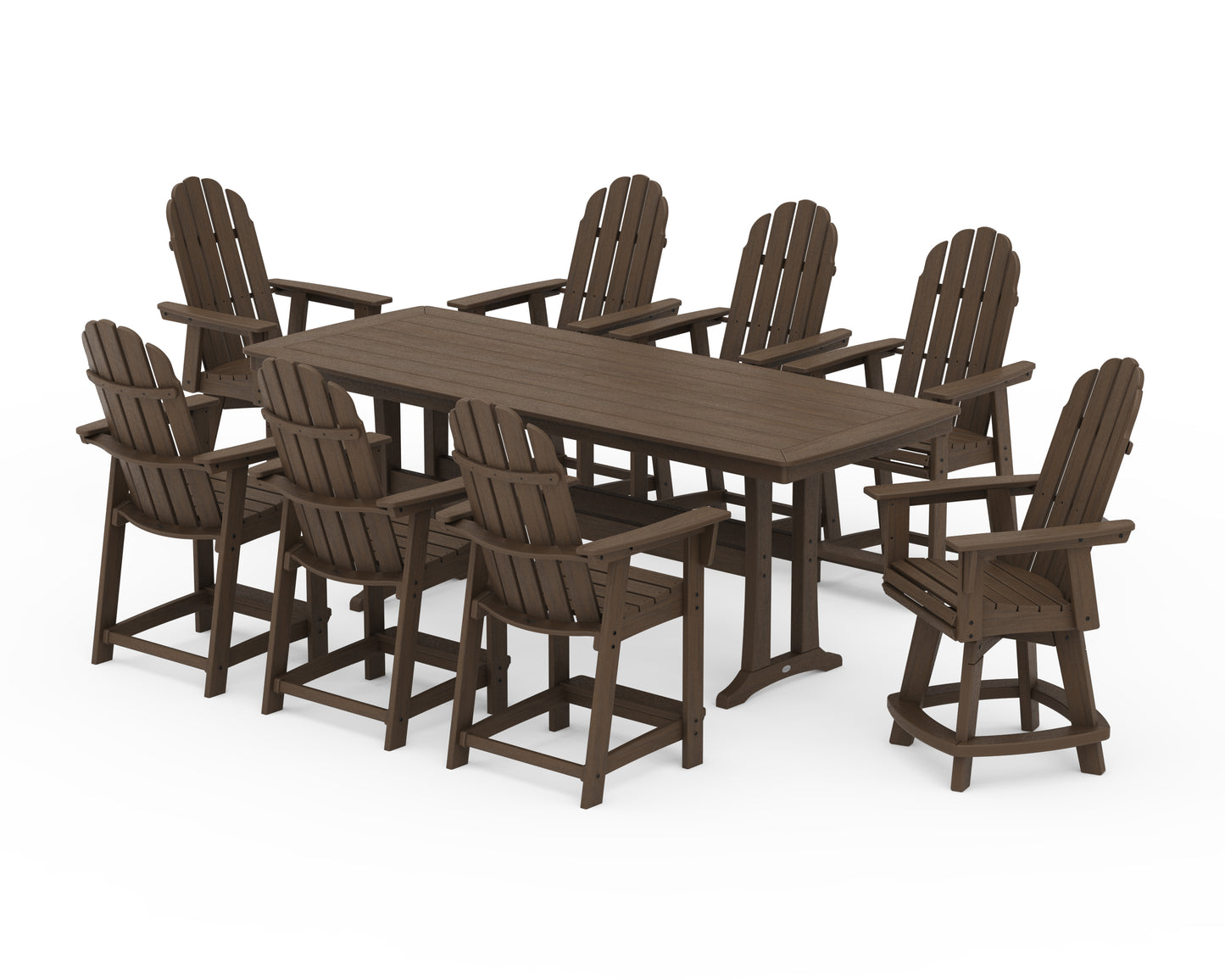 Vineyard Curveback Adirondack Swivel 9-Piece Counter Set with Trestle Legs