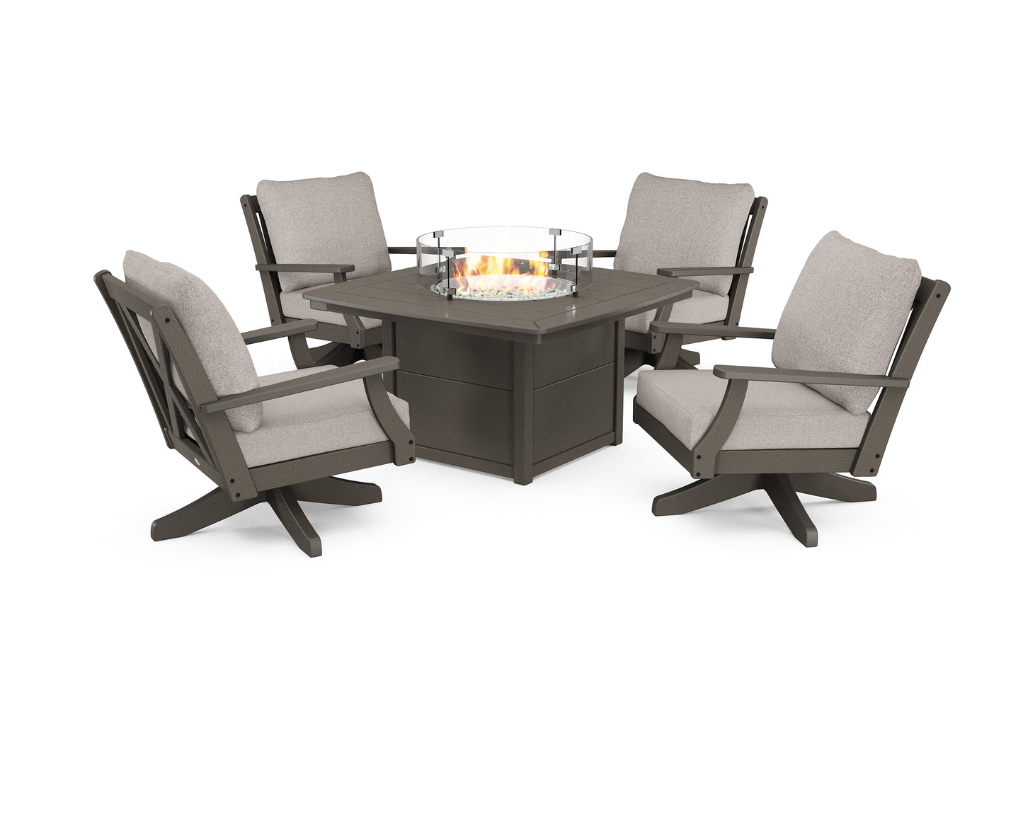 Braxton 5-Piece Deep Seating Swivel Conversation Set with Fire Pit Table