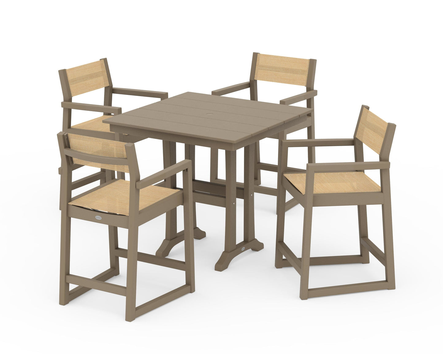 EDGE Sling Arm Chair 5-Piece Farmhouse Counter Set with Trestle Legs