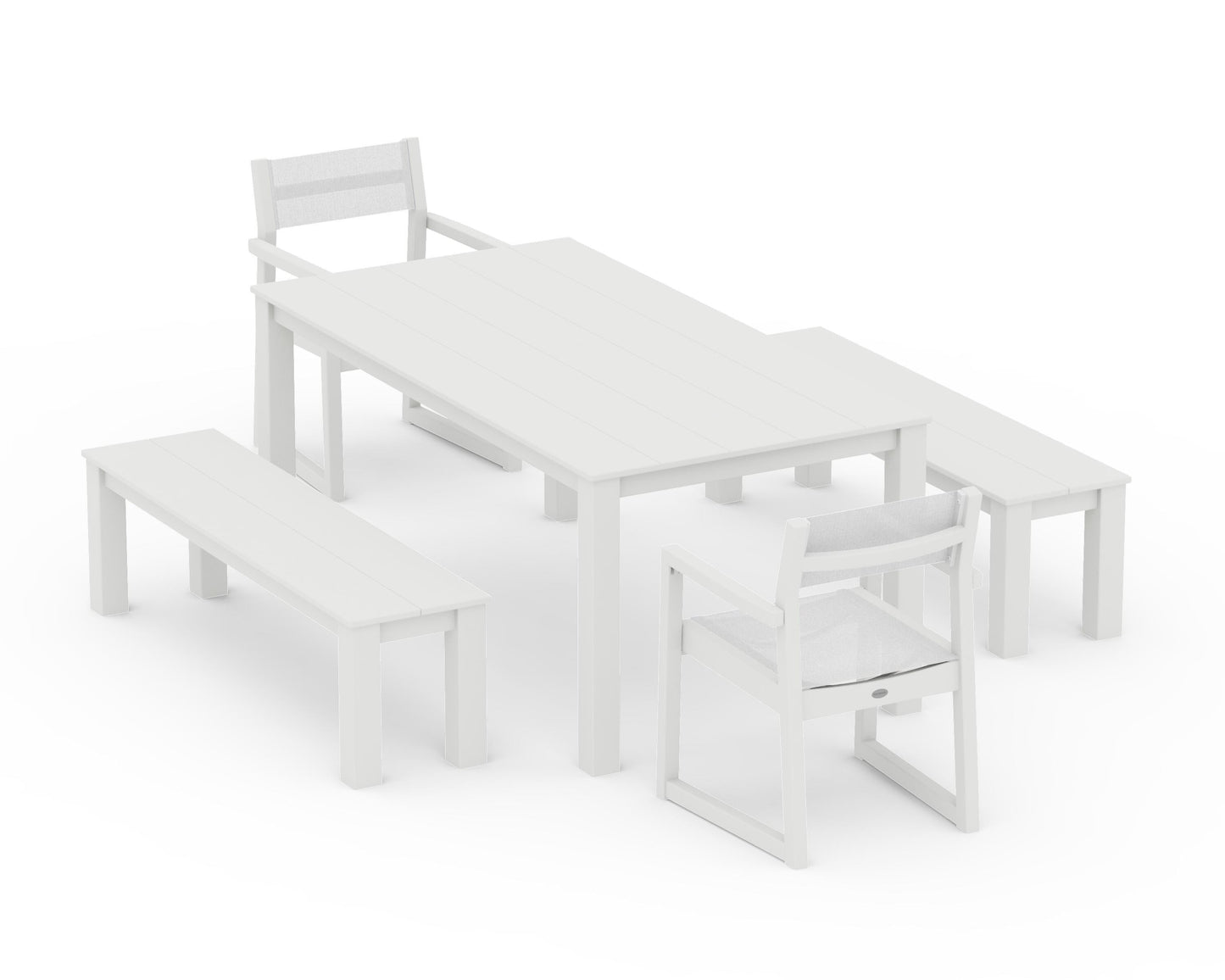 EDGE Sling Arm Chair 5-Piece Parsons Dining Set with Benches