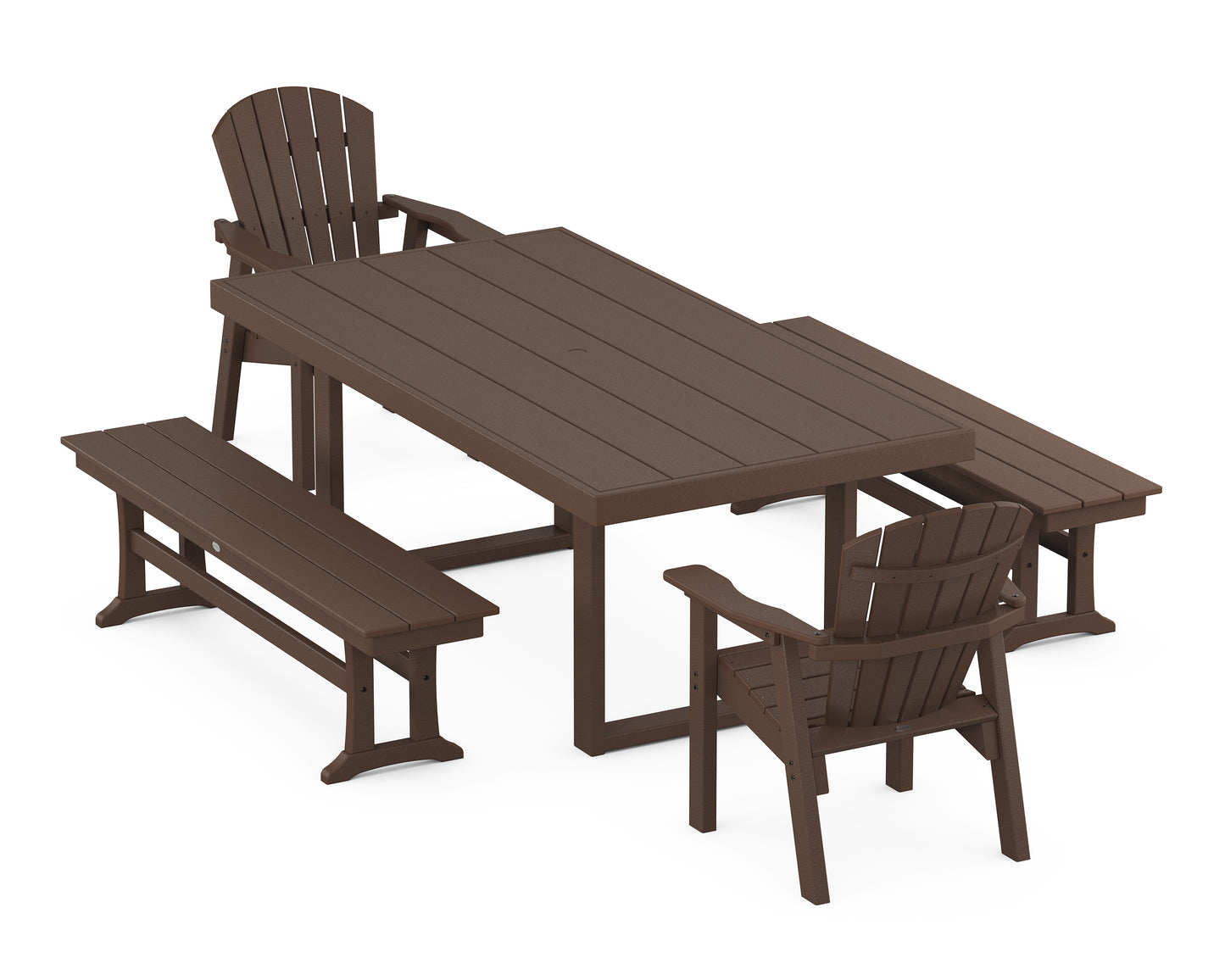 Seashell 5-Piece Dining Set with Benches