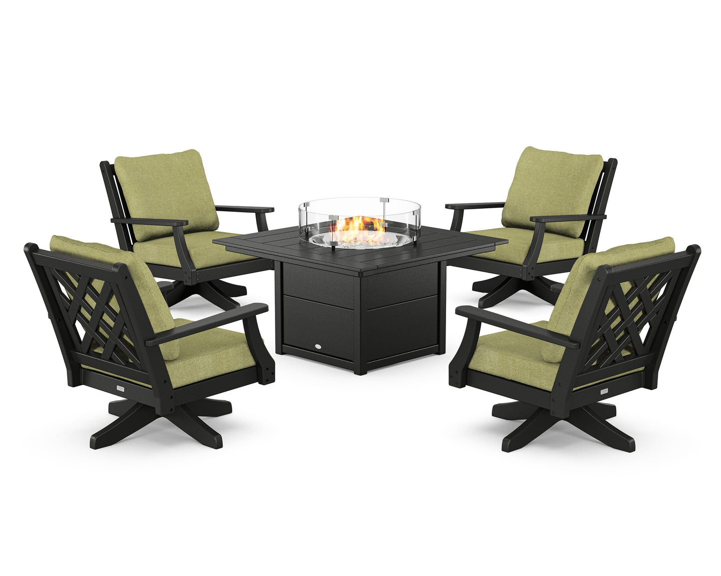 Wovendale 5-Piece Deep Seating Swivel Conversation Set with Fire Pit Table