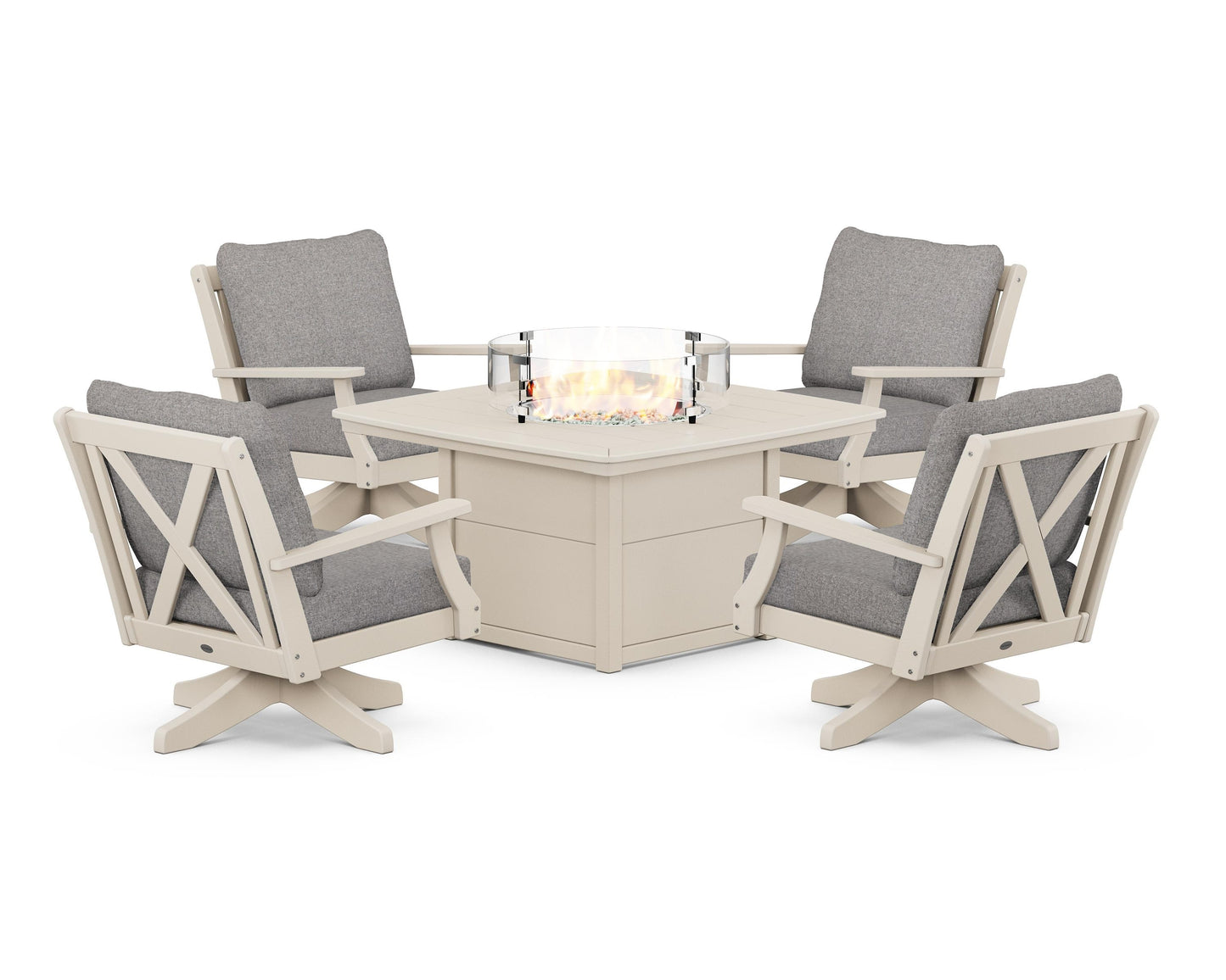 Braxton 5-Piece Deep Seating Swivel Conversation Set with Fire Pit Table