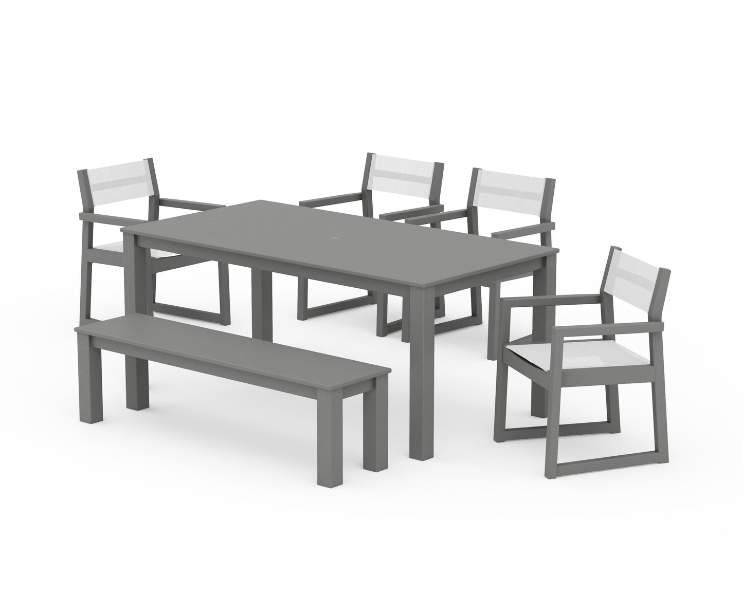 EDGE Sling Arm Chair 6-Piece Parsons Dining Set with Bench