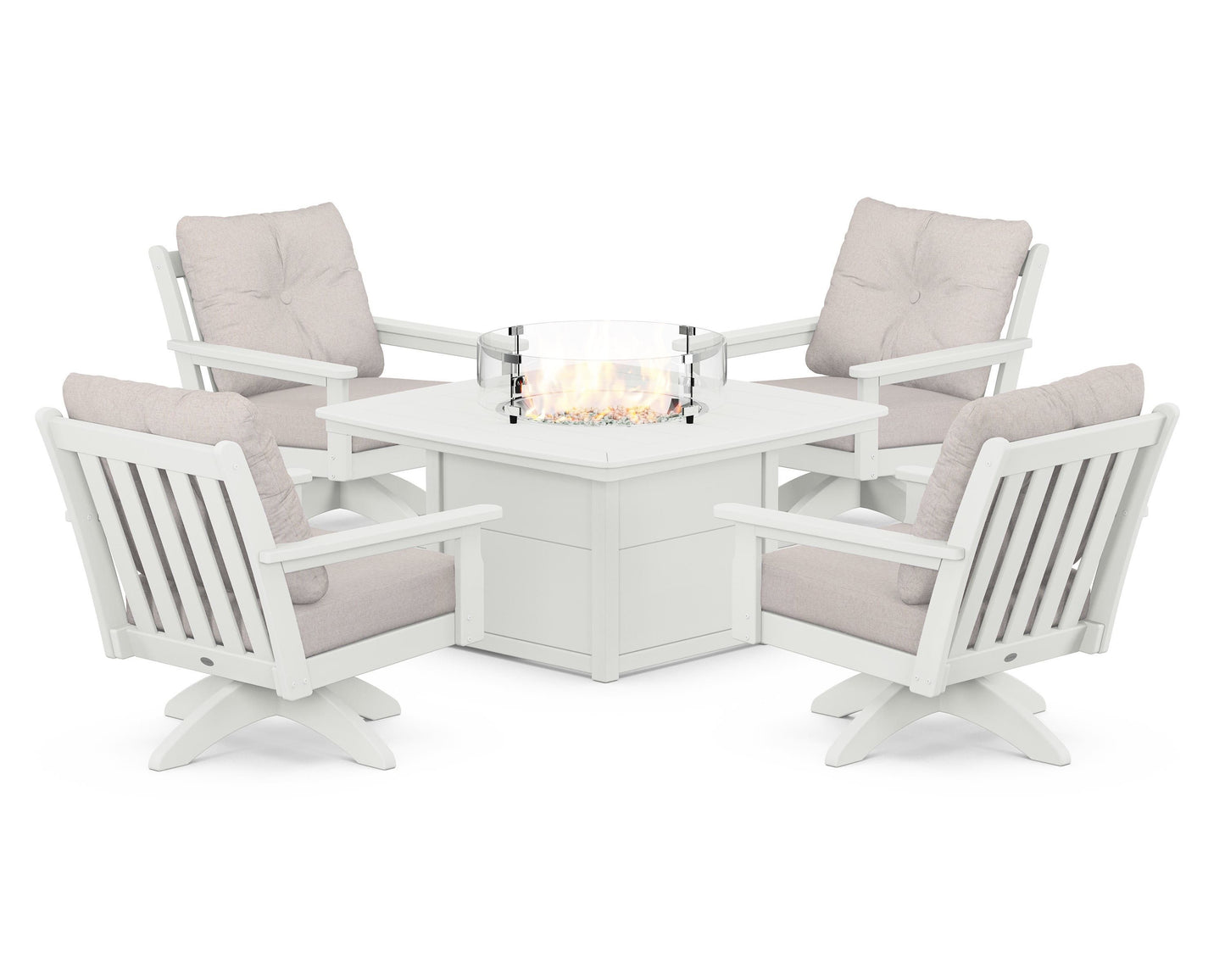 Vineyard 5-Piece Deep Seating Swivel Conversation Set with Fire Pit Table