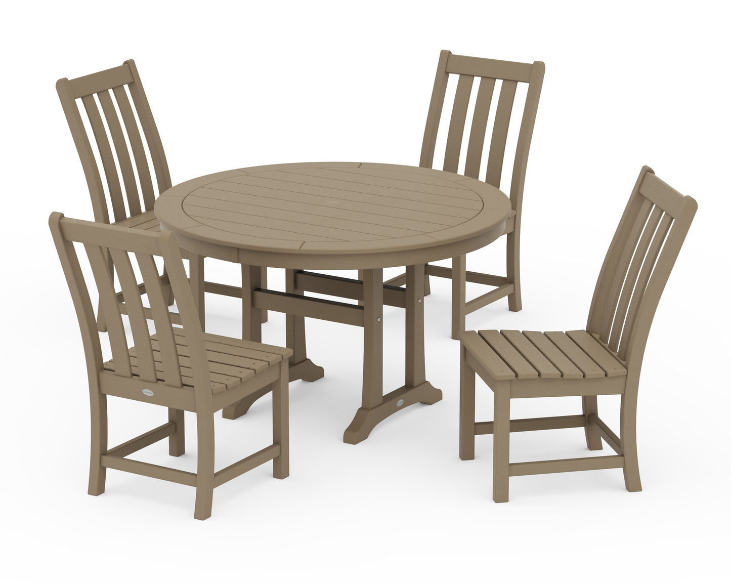 Vineyard Side Chair 5-Piece Round Dining Set With Trestle Legs
