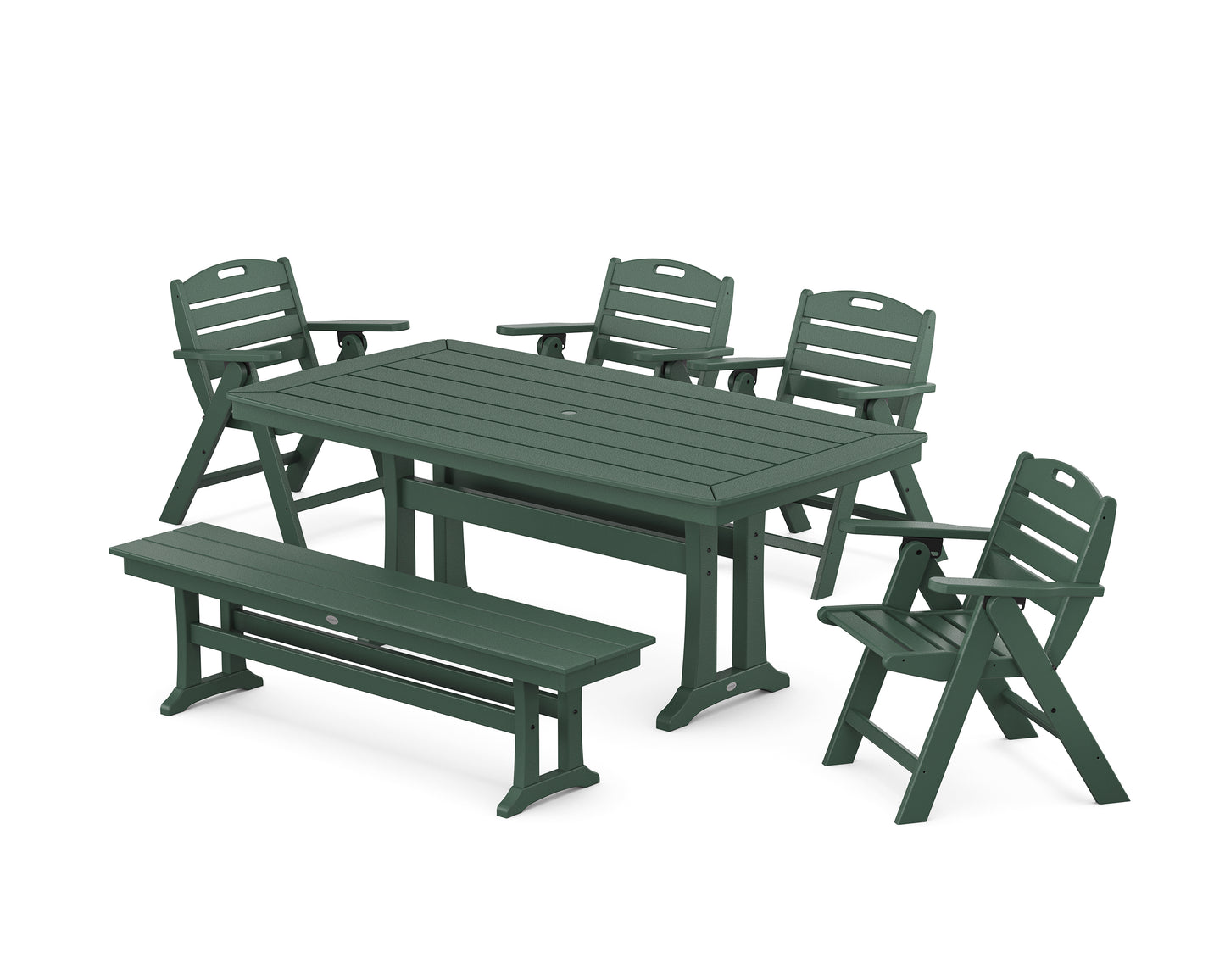 Nautical Lowback 6-Piece Dining Set with Trestle Legs and Bench