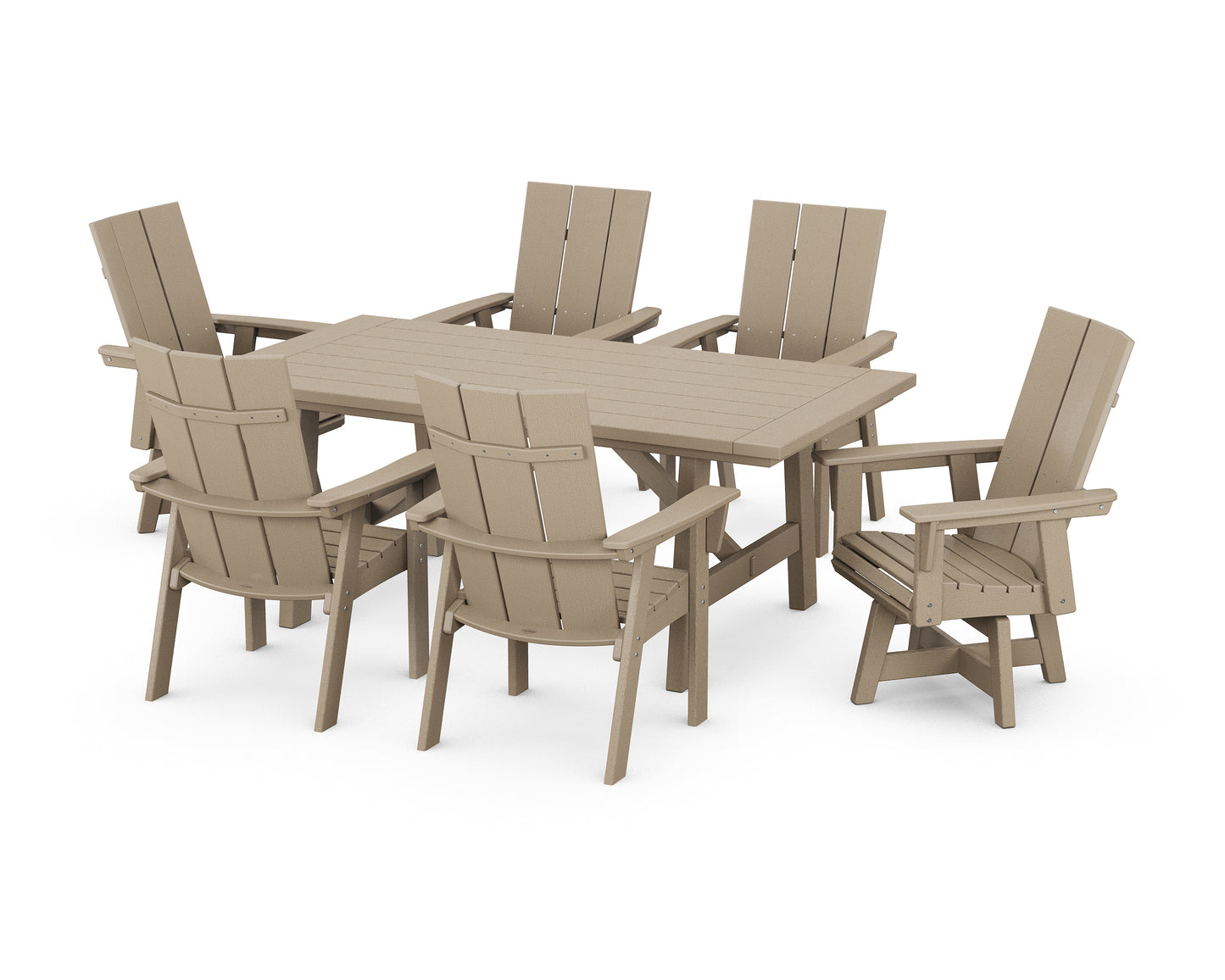 Modern Curveback Adirondack 7-Piece Rustic Farmhouse Swivel Dining Set