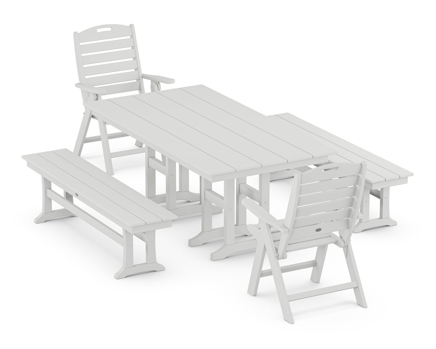 Nautical Highback 5-Piece Farmhouse Dining Set with Benches