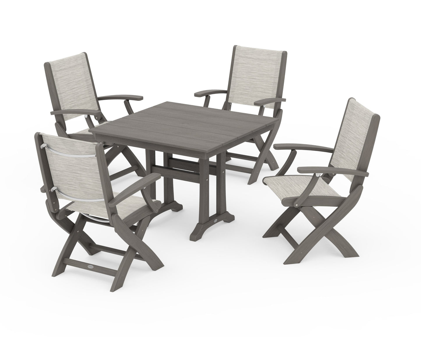 Coastal Folding Chair 5-Piece Farmhouse Dining Set With Trestle Legs
