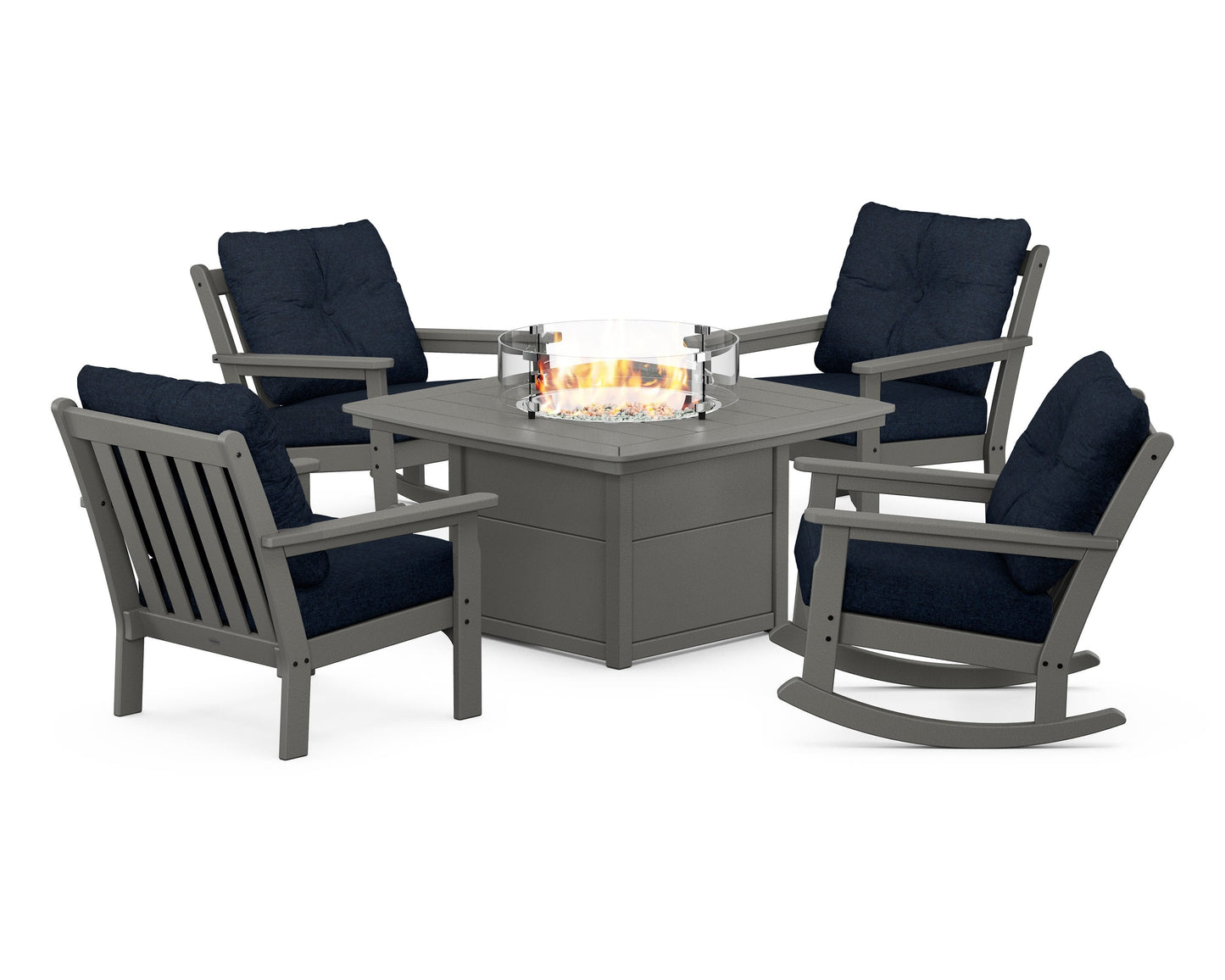 Vineyard 5-Piece Deep Seating Rocking Chair Conversation Set with Fire Pit Table