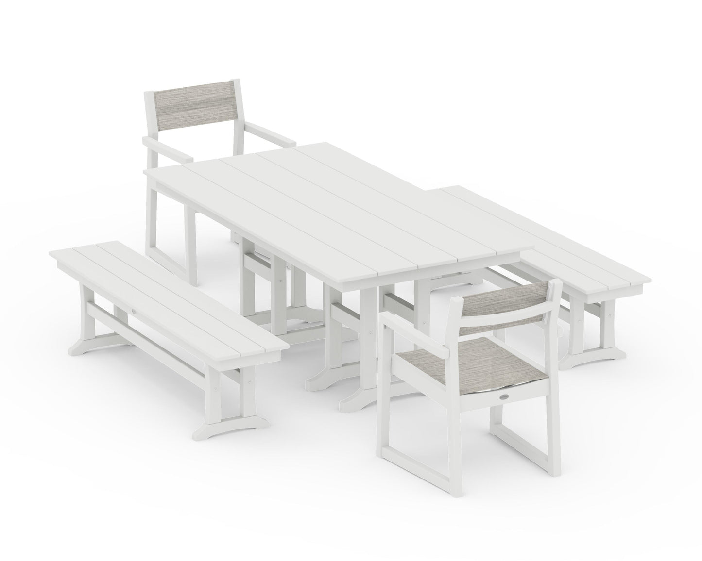 EDGE Sling Arm Chair 5-Piece Farmhouse Dining Set with Benches