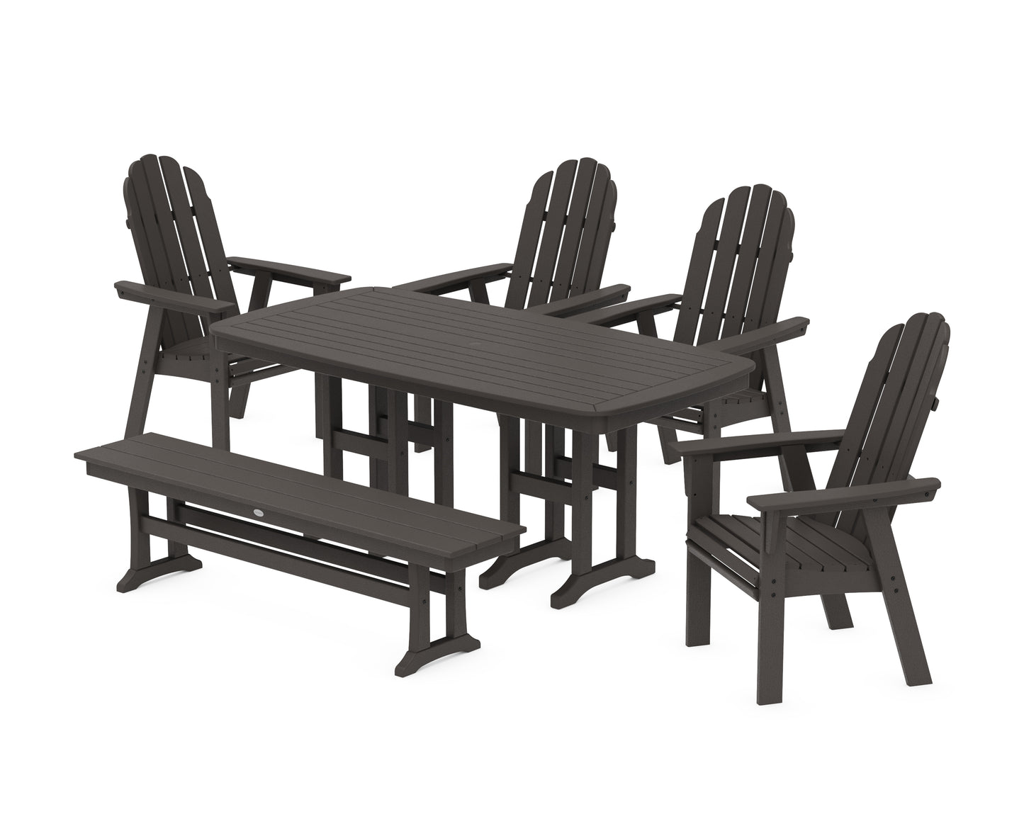 Vineyard Curveback Adirondack Chair 6-Piece Dining Set with Bench