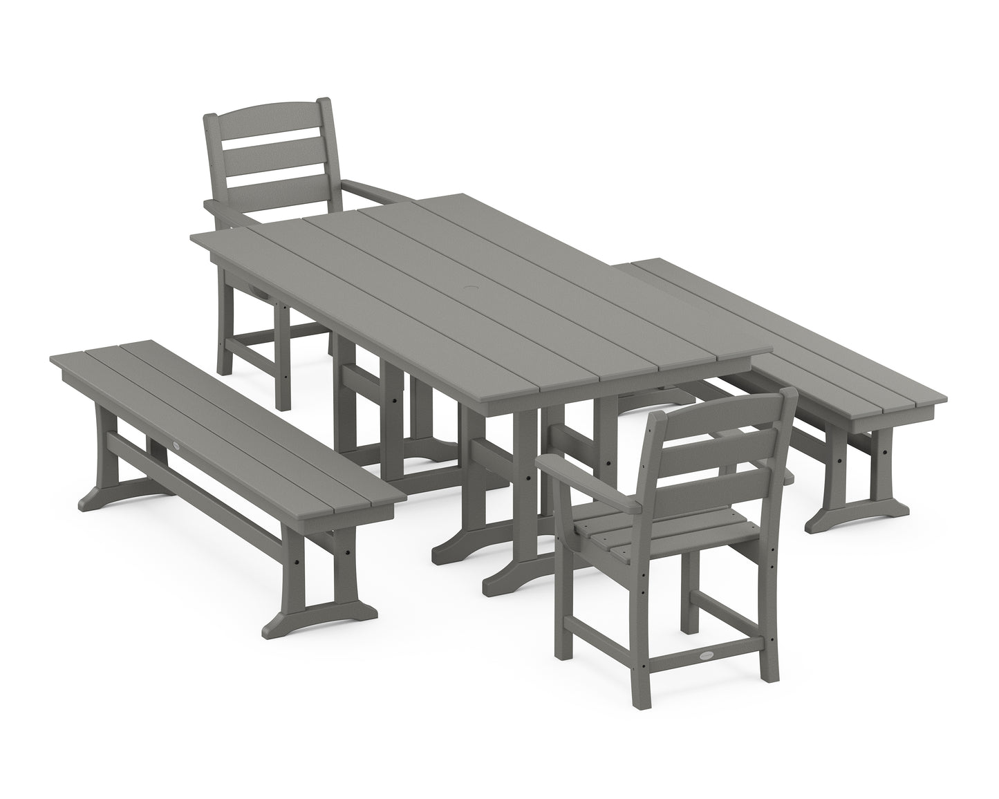 Lakeside 5-Piece Farmhouse Dining Set with Benches