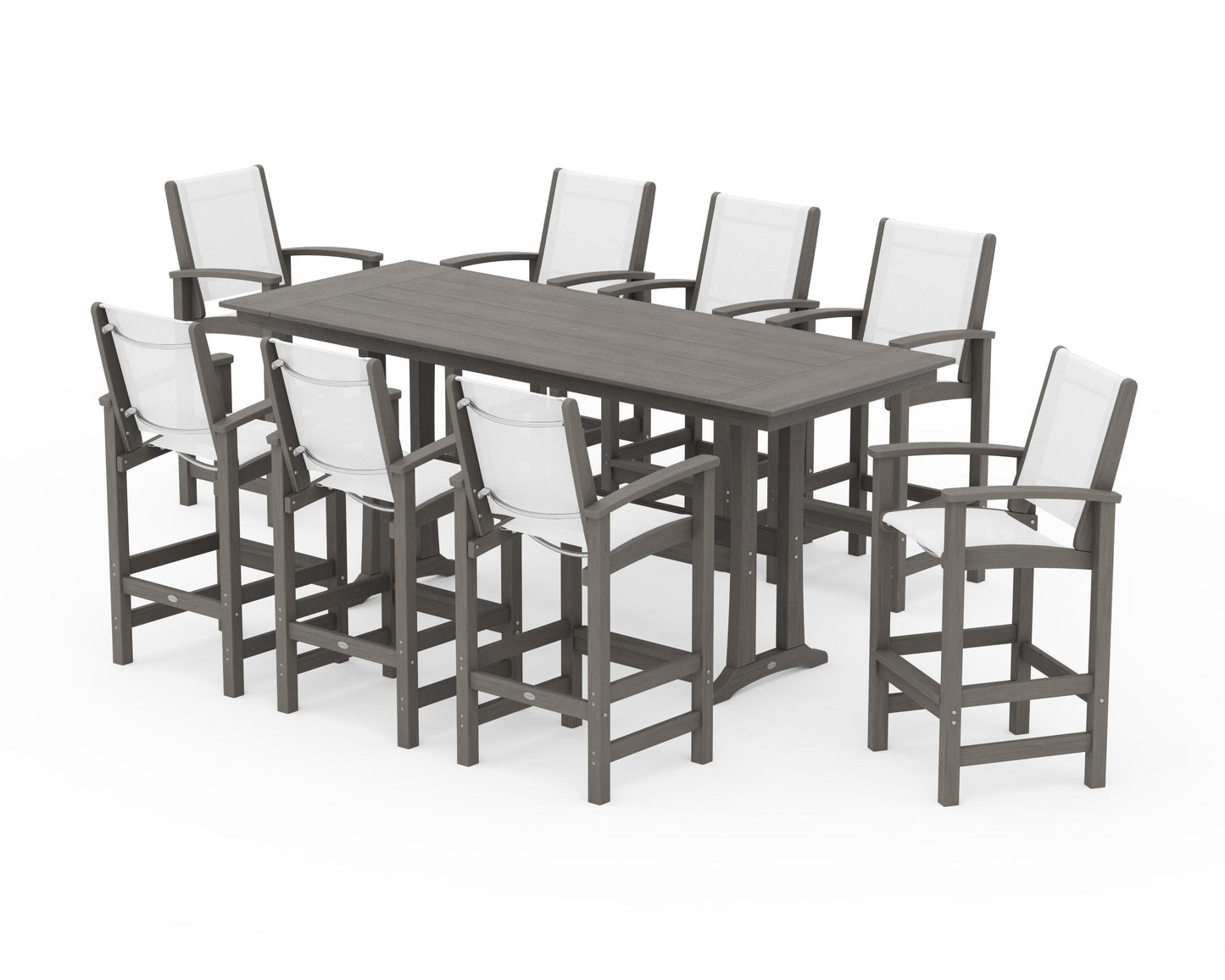 Coastal 9-Piece Farmhouse Bar Set with Trestle Legs