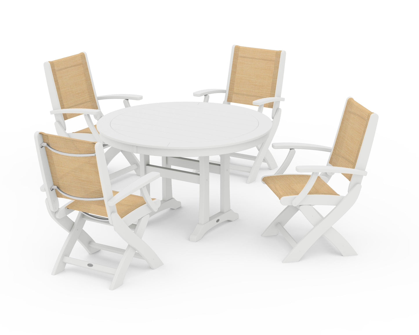 Coastal Folding Chair 5-Piece Round Dining Set with Trestle Legs