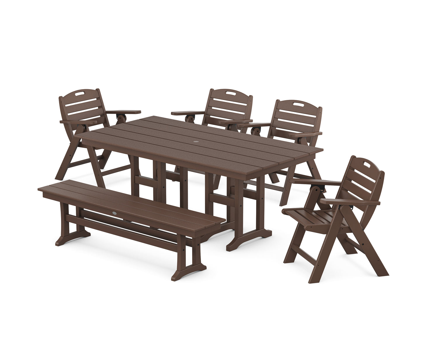 Nautical Lowback 6-Piece Farmhouse Dining Set with Bench