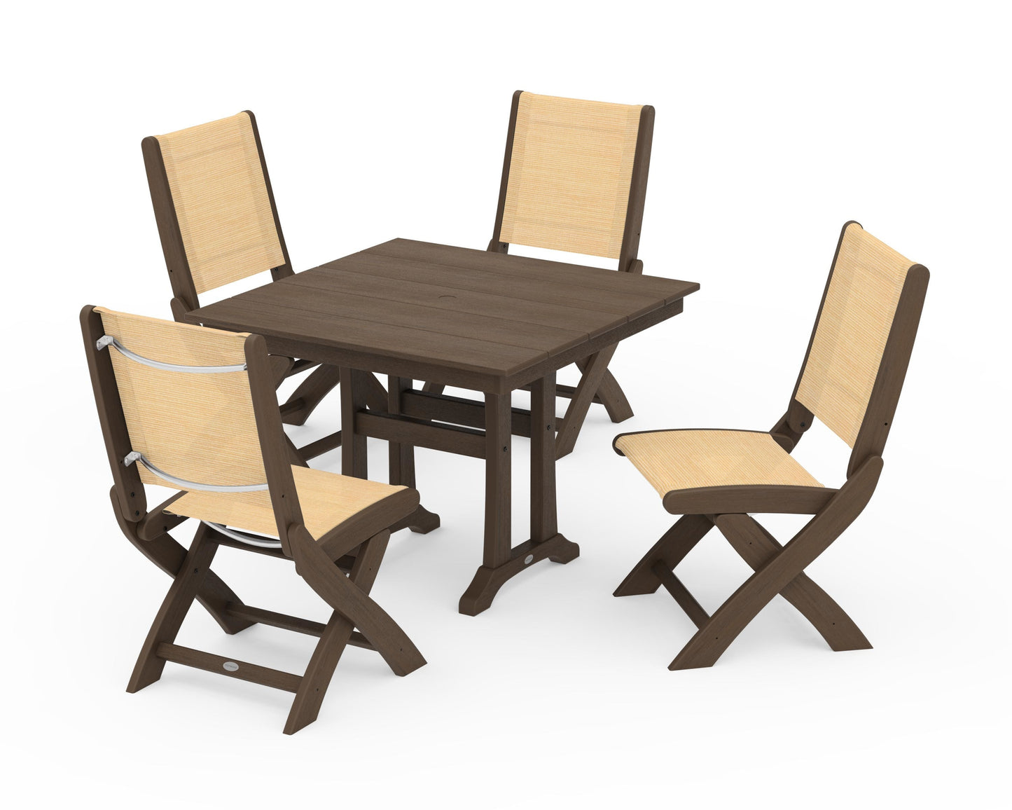 Coastal Folding Side Chair 5-Piece Farmhouse Dining Set With Trestle Legs
