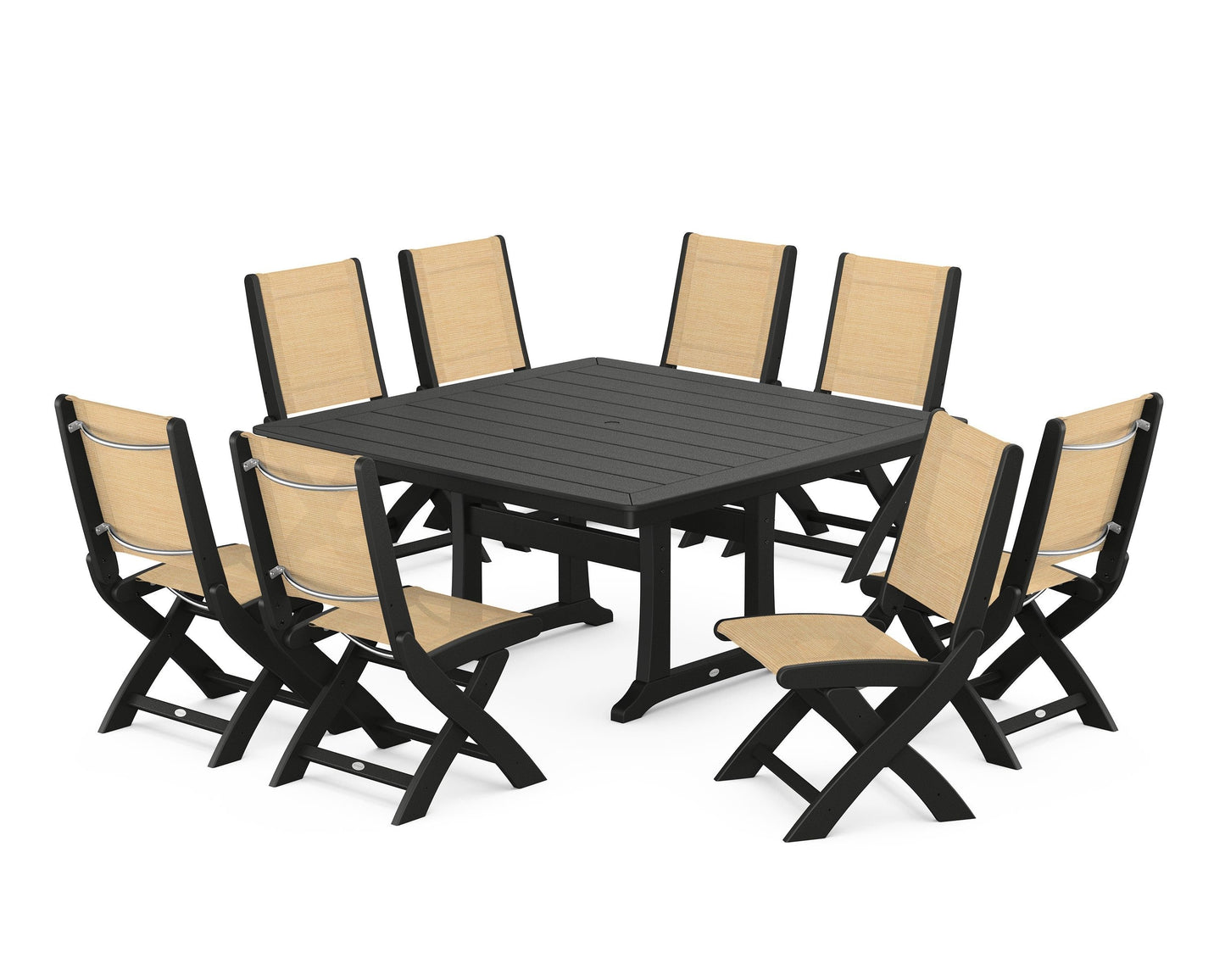Coastal Folding Side Chair 9-Piece Dining Set with Trestle Legs