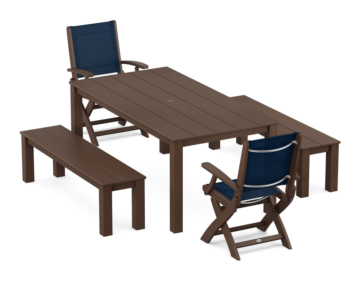 Coastal Folding Chair 5-Piece Parsons Dining Set with Benches