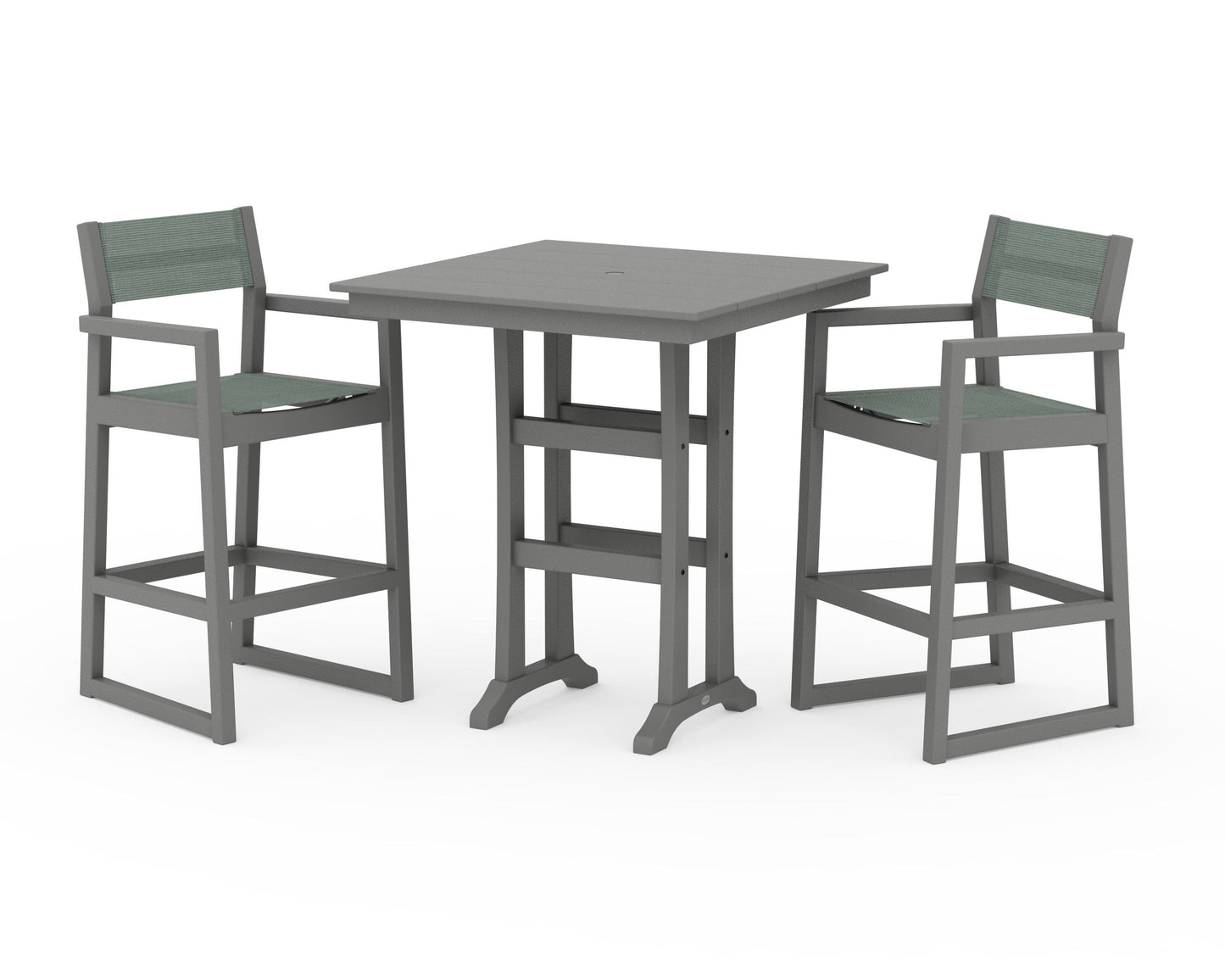 EDGE Sling Arm Chair 3-Piece Farmhouse Bar Set with Trestle Legs