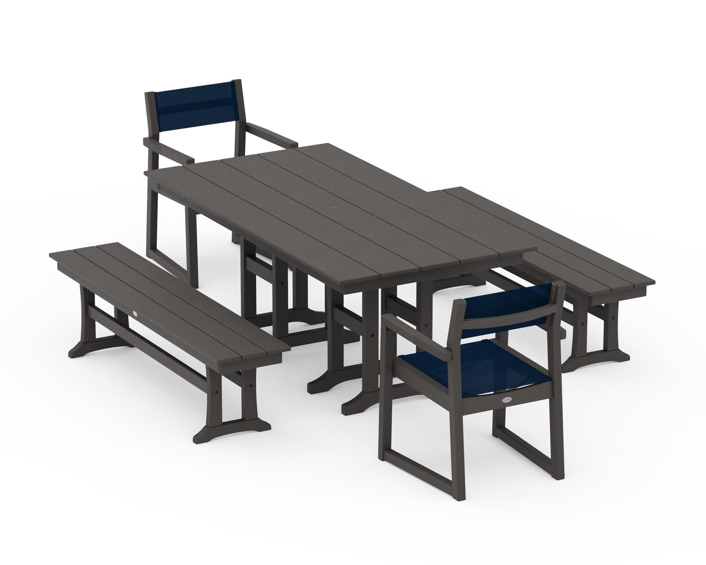 EDGE Sling Arm Chair 5-Piece Farmhouse Dining Set with Benches