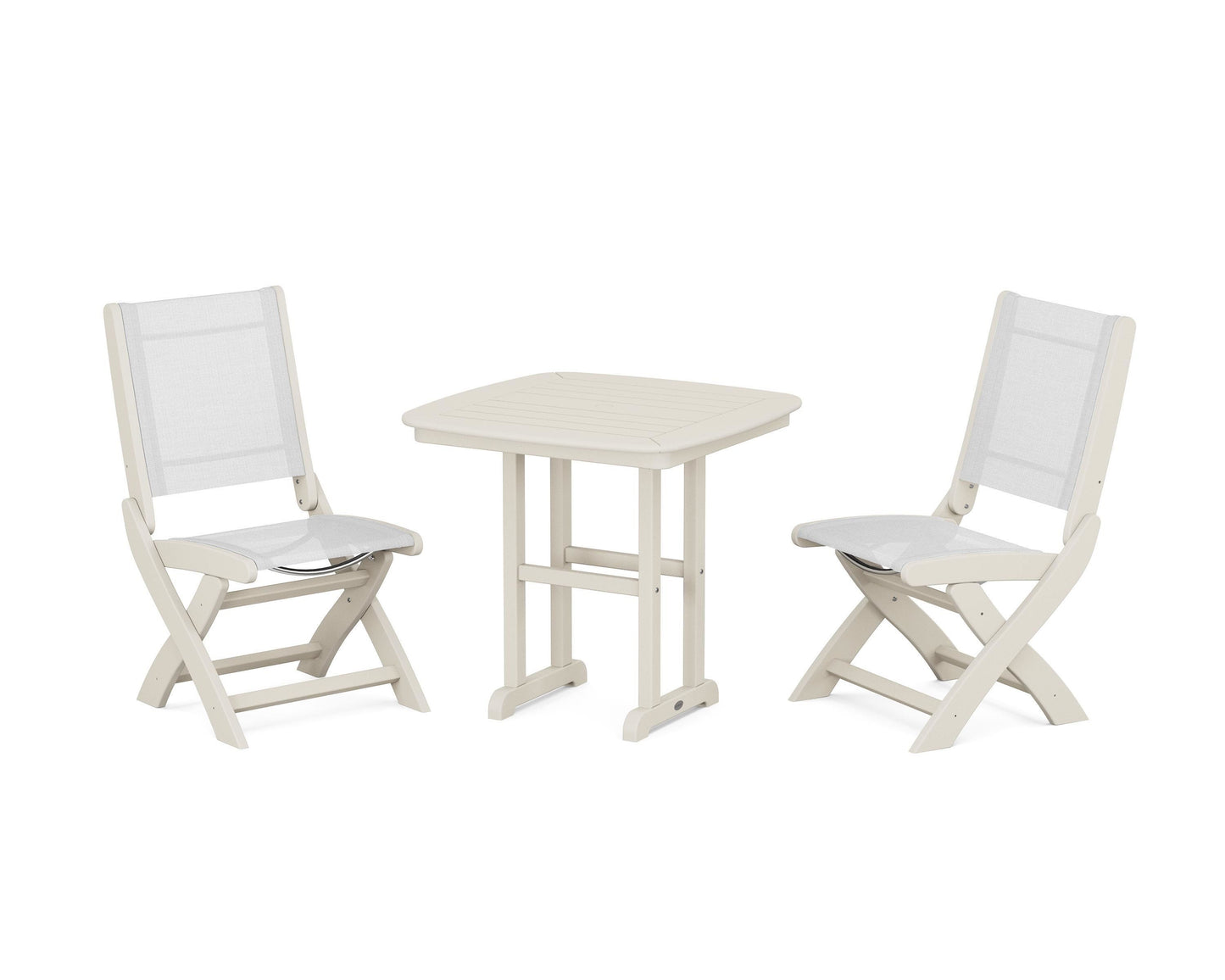 Coastal Folding Side Chair 3-Piece Dining Set