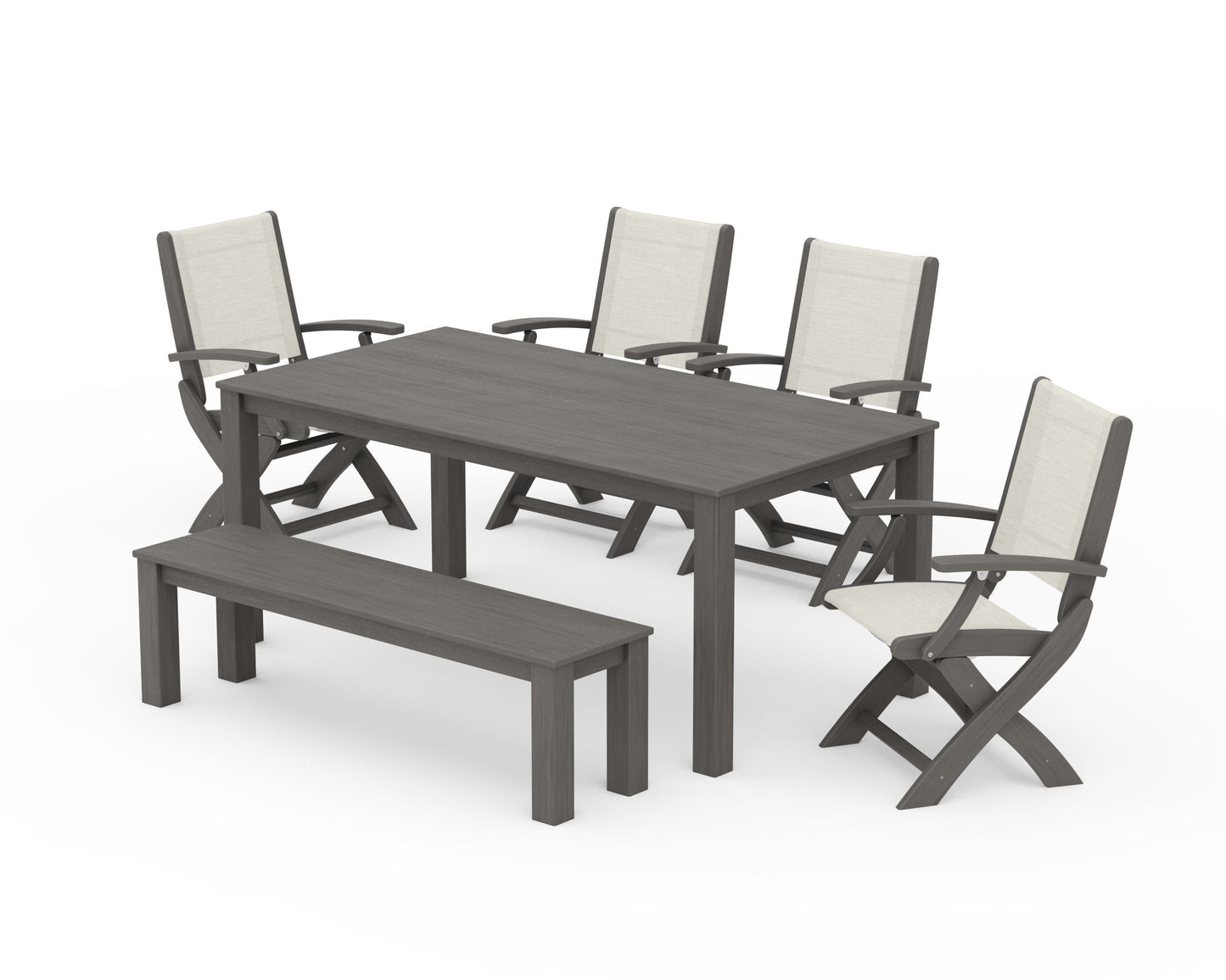 Coastal Folding Chair 6-Piece Parsons Dining Set with Bench