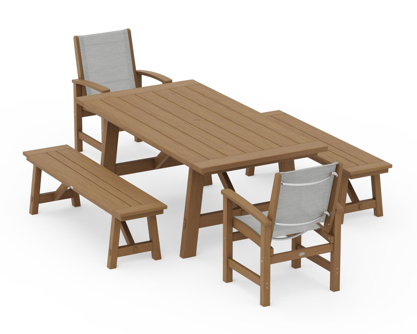 Coastal 5-Piece Rustic Farmhouse Dining Set With Benches