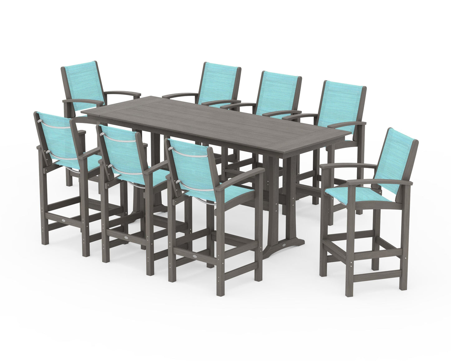 Coastal 9-Piece Farmhouse Bar Set with Trestle Legs