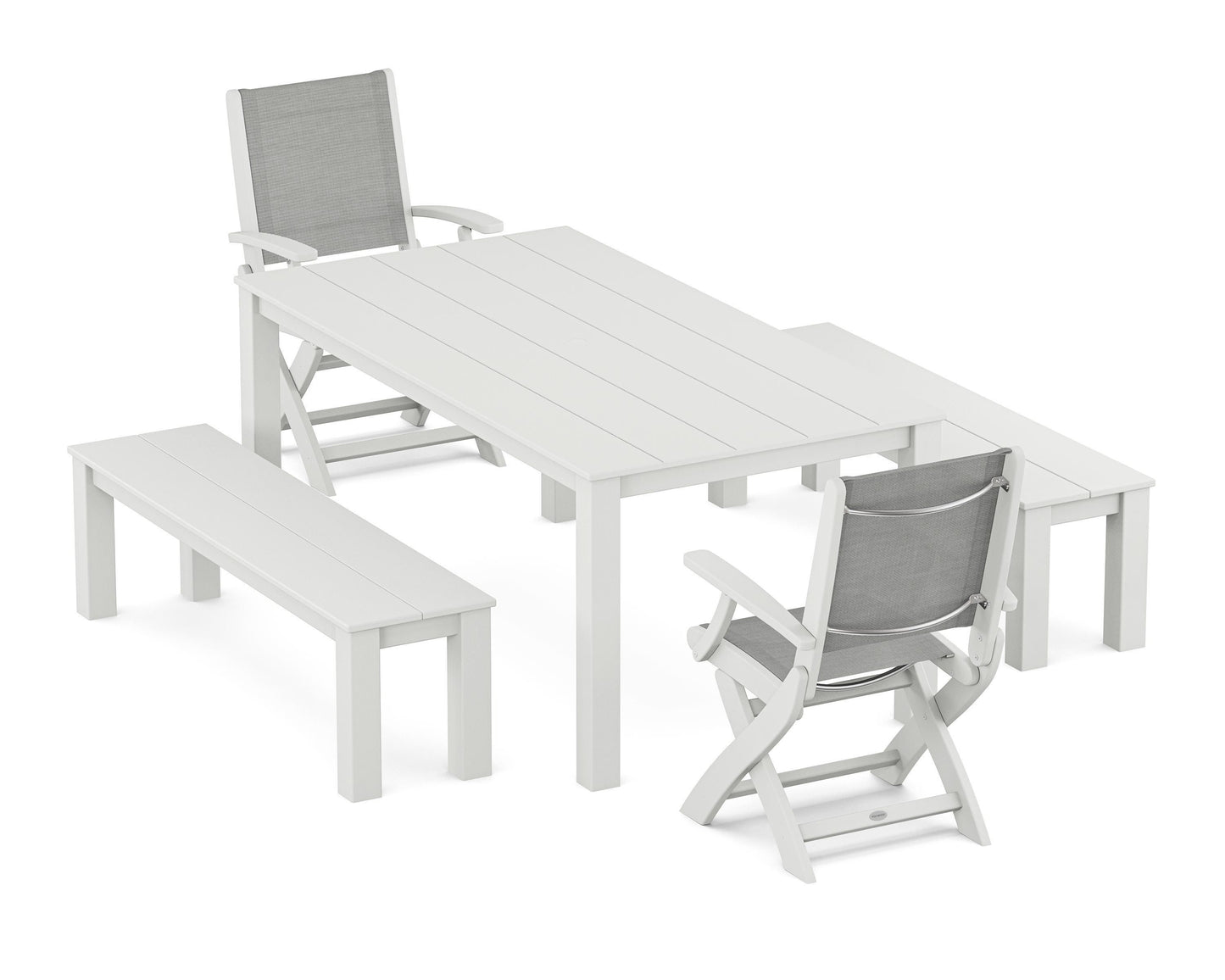 Coastal Folding Chair 5-Piece Parsons Dining Set with Benches