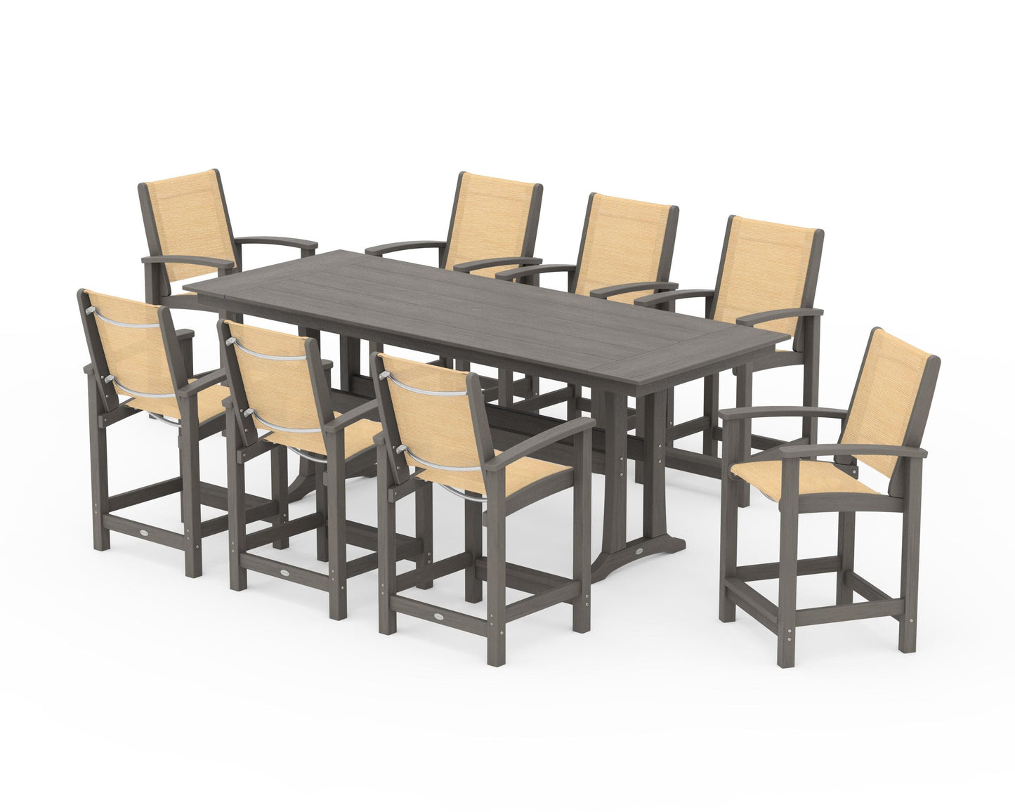 Coastal 9-Piece Farmhouse Counter Set with Trestle Legs