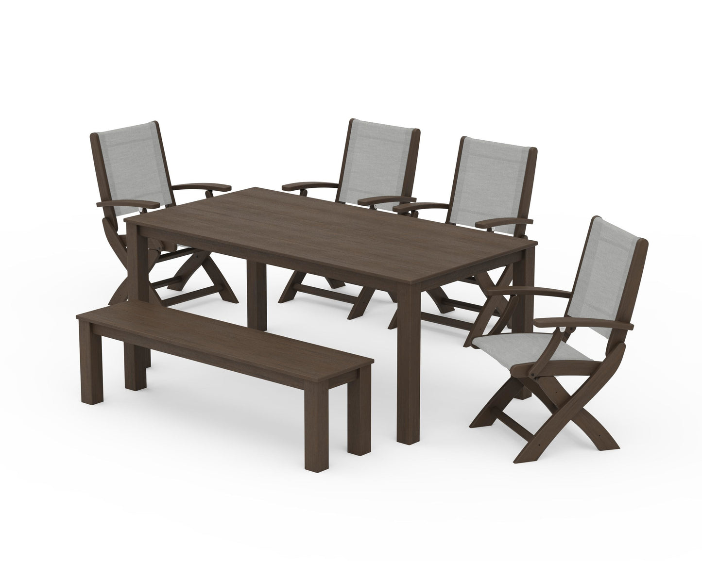 Coastal Folding Chair 6-Piece Parsons Dining Set with Bench