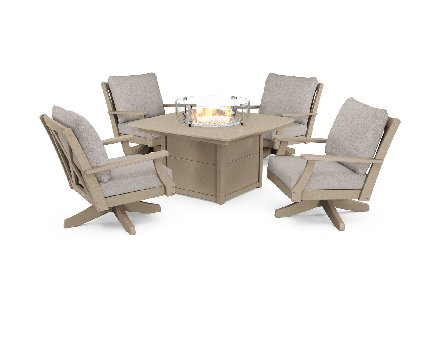 Braxton 5-Piece Deep Seating Swivel Conversation Set with Fire Pit Table