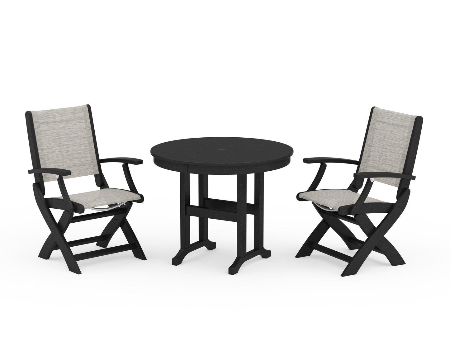 Coastal Folding Chair 3-Piece Round Dining Set