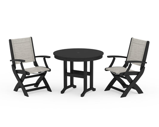 Coastal Folding Chair 3-Piece Round Dining Set