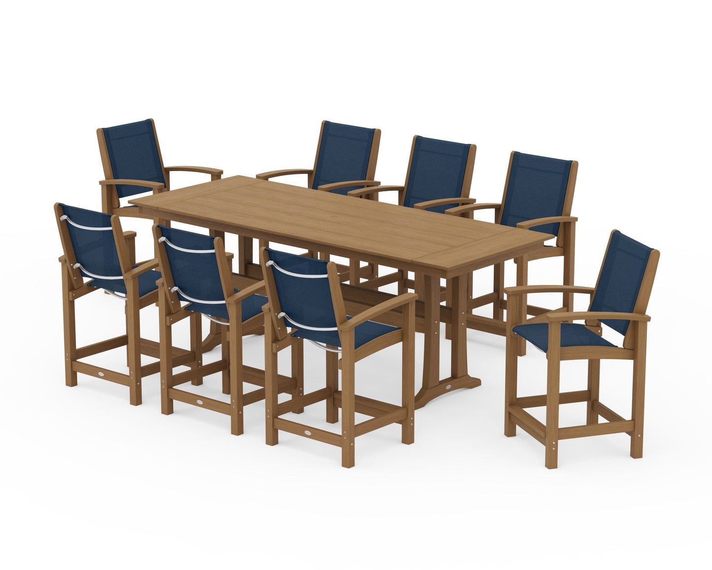 Coastal 9-Piece Farmhouse Counter Set with Trestle Legs