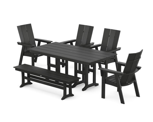 Modern Curveback Adirondack 6-Piece Farmhouse Dining Set with Bench