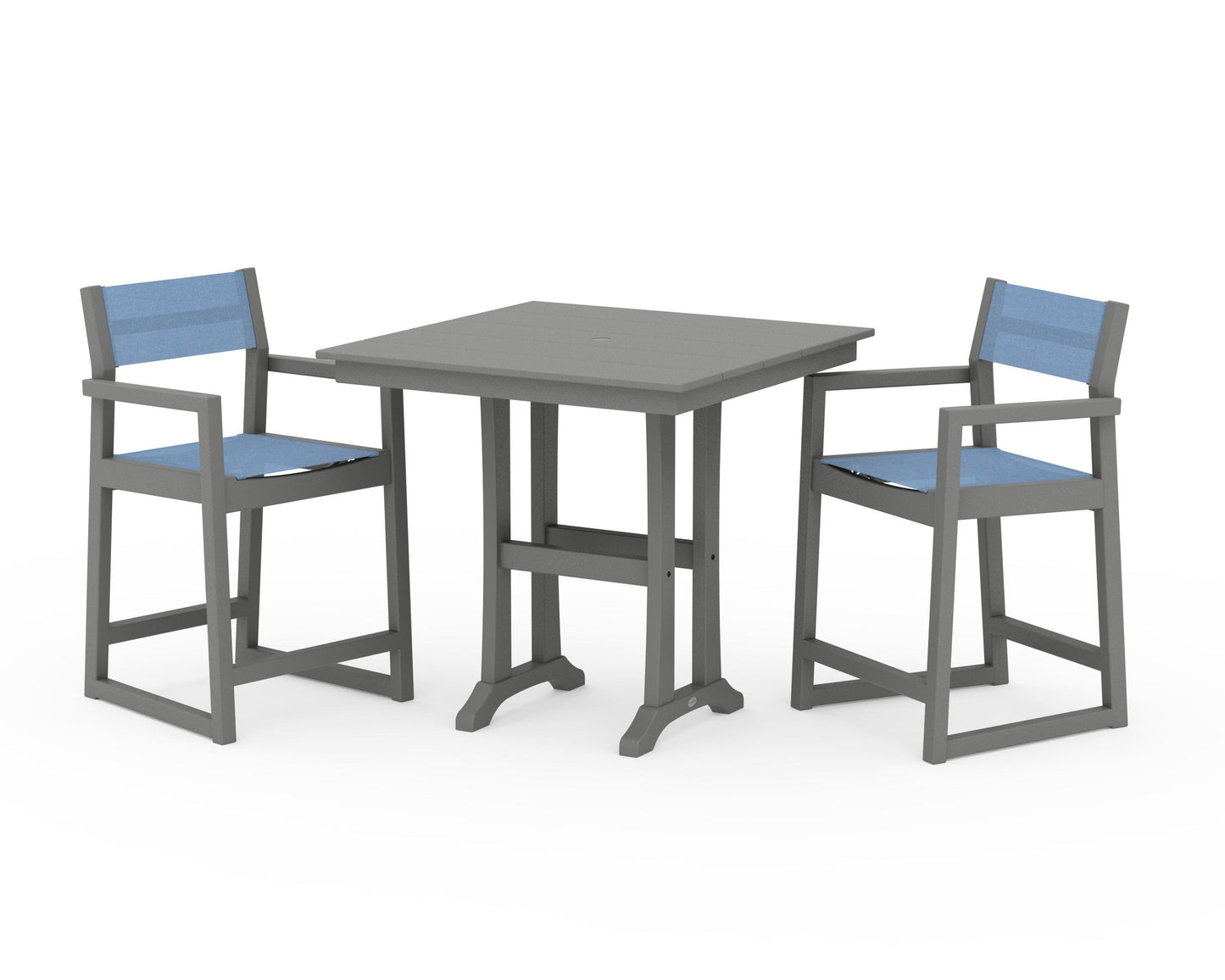 EDGE Sling Arm Chair 3-Piece Farmhouse Counter Set with Trestle Legs