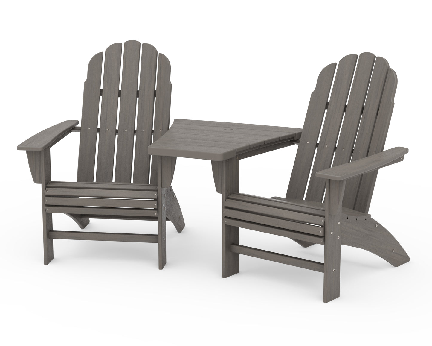Vineyard 3-Piece Curveback Adirondack Set with Angled Connecting Table